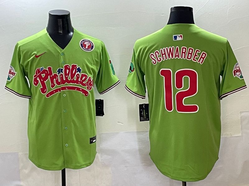 Men Philadelphia Phillies #12 Schwarber Green Five generations Joint Name 2025 Nike MLB Jersey style 6